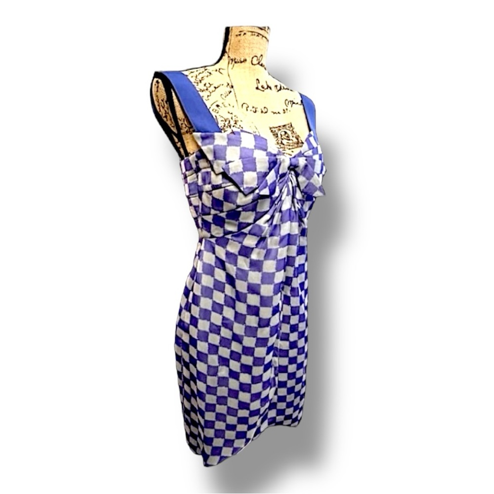 GIORGIO ARMANI Pure Silk Purple & Light Gray Check Cocktail Slip Dress SZ 8 - Picture 3 of 16